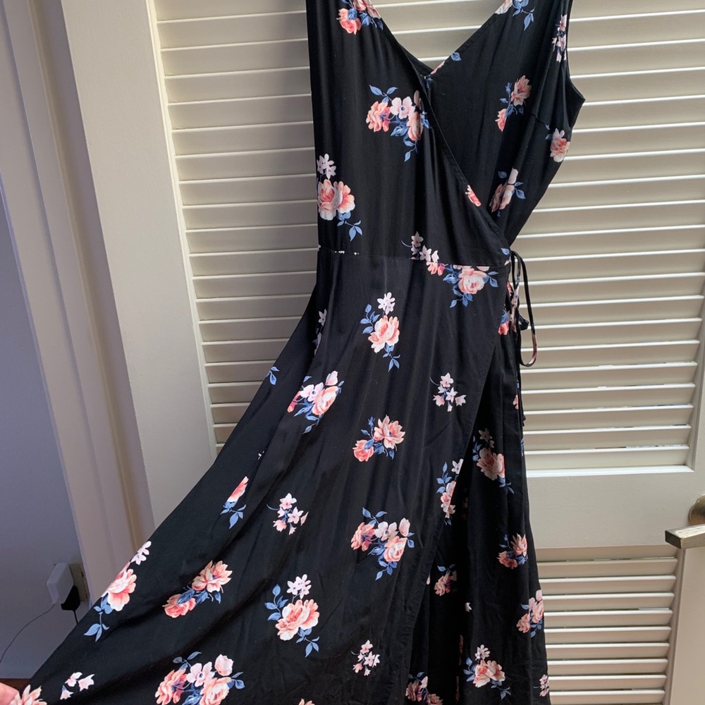 Front Wrap Floral Midi Dress